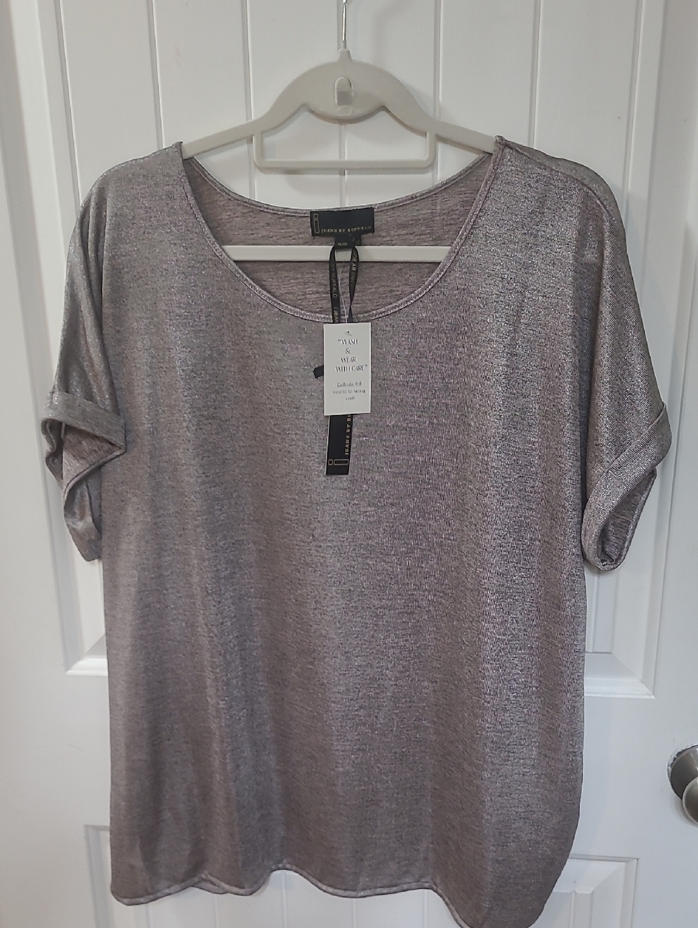Democracy XL Metallic Heathered Scoop Neck Tee - Silver Gray